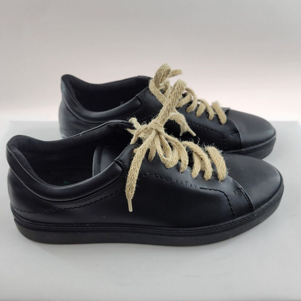 Yatay Womens‎ Vegan Leather Shoes Sneakers Size 38 8 Black Hemp Laces Recycled